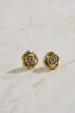 Earrings>Hello Molly 18K Gold Plated Golden Rose Earrings Gold
