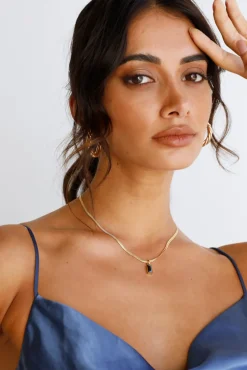 Necklaces>Hello Molly 18k Gold Plated Looking Glass Necklace Black
