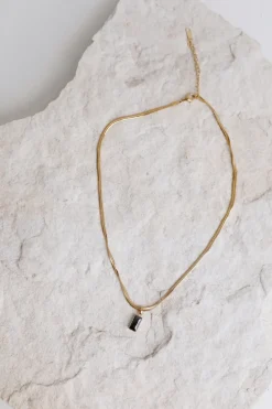 Necklaces>Hello Molly 18k Gold Plated Looking Glass Necklace Black