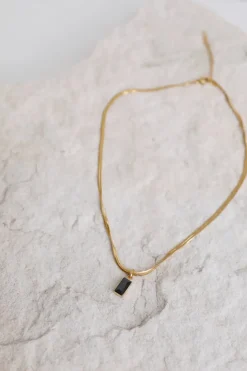 Necklaces>Hello Molly 18k Gold Plated Looking Glass Necklace Black