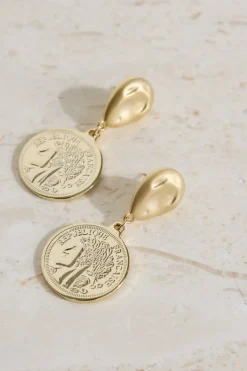Earrings>Hello Molly 18K Gold Plated Lucky Coin Earrings Gold