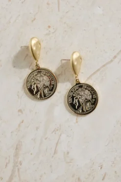Earrings>Hello Molly 18K Gold Plated Lucky Coin Earrings Gold