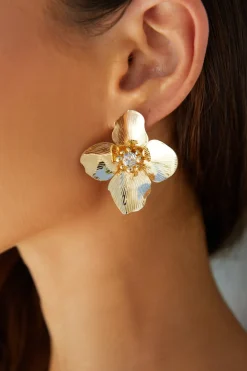 Earrings>Hello Molly 18K Gold Plated Open Heart Earrings Gold