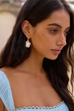 Earrings>Hello Molly 18K Gold Plated Precious Pearls Earrings Gold