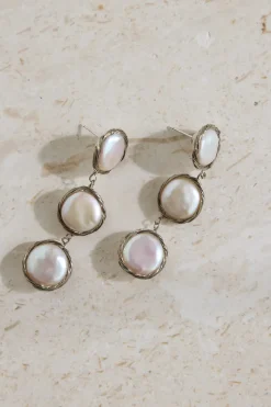 Earrings>Hello Molly 18K Gold Plated Precious Pearls Earrings Silver