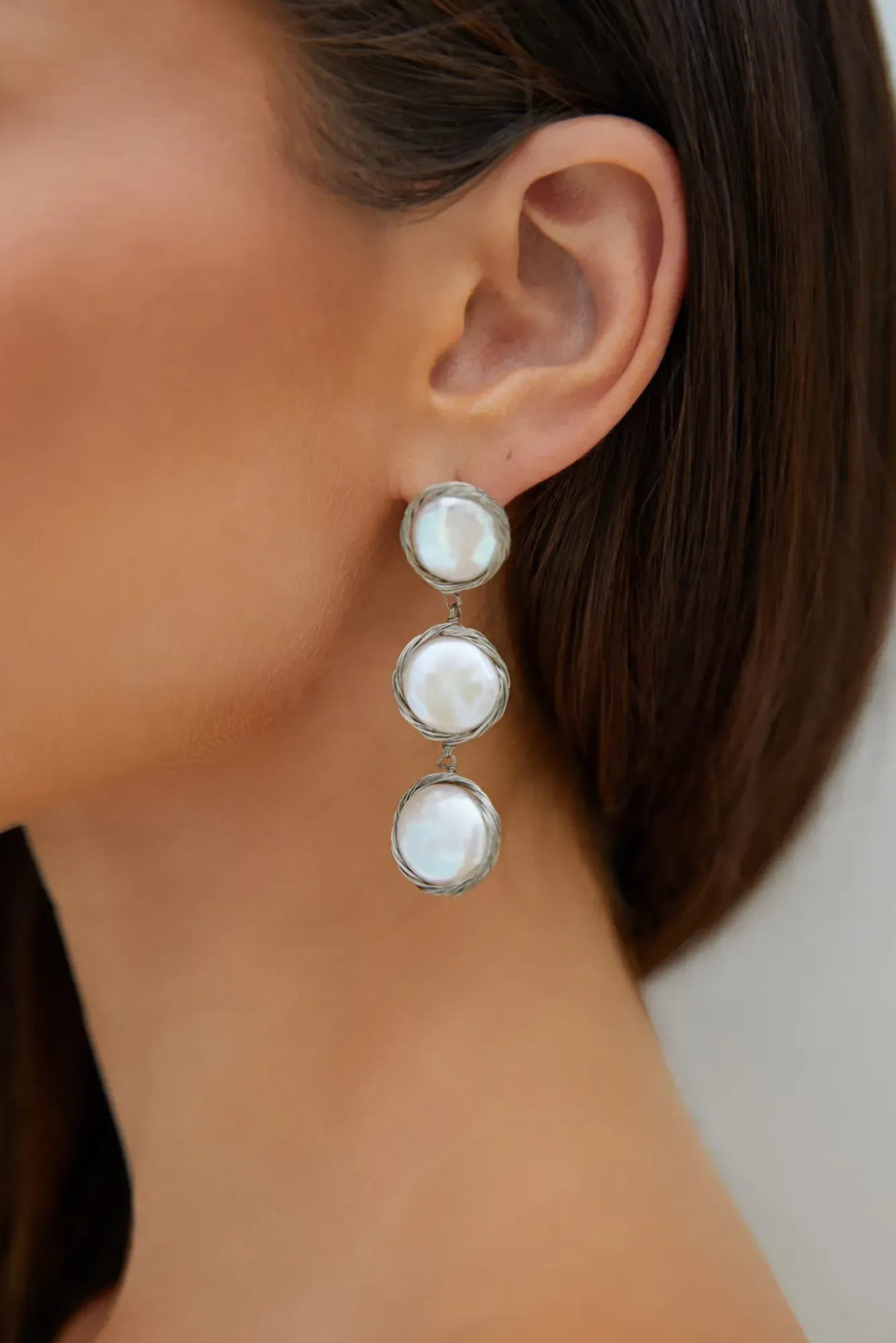 Earrings>Hello Molly 18K Gold Plated Precious Pearls Earrings Silver