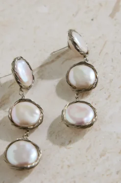 Earrings>Hello Molly 18K Gold Plated Precious Pearls Earrings Silver