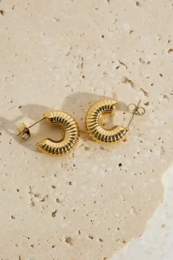 Earrings>Hello Molly 18k Gold Plated Spring Into Step Hoop Earrings Gold