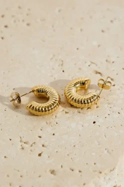 Earrings>Hello Molly 18k Gold Plated Spring Into Step Hoop Earrings Gold