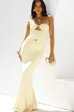Wedding Guest Dresses|Formal Dresses>RUNAWAY THE LABEL Kleo Strapless Maxi Dress Yellow