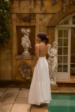 Vacation Dresses|Date Night Dresses>Fortunate One Lacey 100% Linen Maxi Dress White