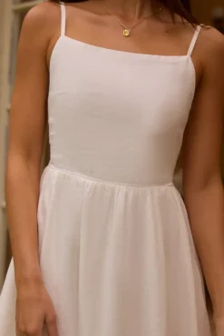 Vacation Dresses|Date Night Dresses>Fortunate One Lacey 100% Linen Maxi Dress White