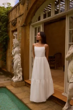 Vacation Dresses|Date Night Dresses>Fortunate One Lacey 100% Linen Maxi Dress White