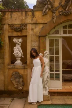 Vacation Dresses|Date Night Dresses>Fortunate One Lacey 100% Linen Maxi Dress White
