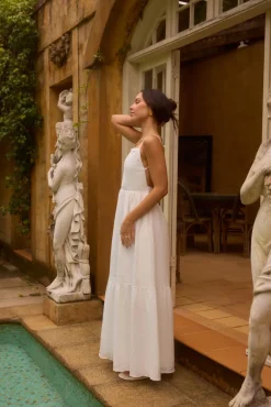 Vacation Dresses|Date Night Dresses>Fortunate One Lacey 100% Linen Maxi Dress White