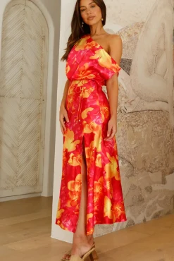 Cocktail Dresses|Brunch Dresses>Hello Molly Lakeside Retreat Satin Maxi Dress Pink