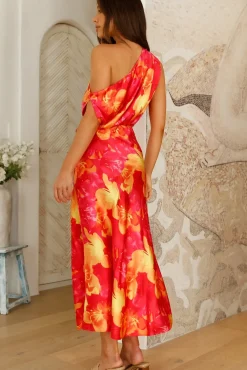 Cocktail Dresses|Brunch Dresses>Hello Molly Lakeside Retreat Satin Maxi Dress Pink
