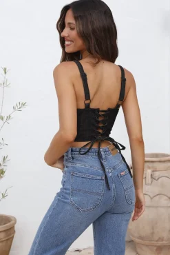Cropped>Lee Monique Corset Top Black Denim