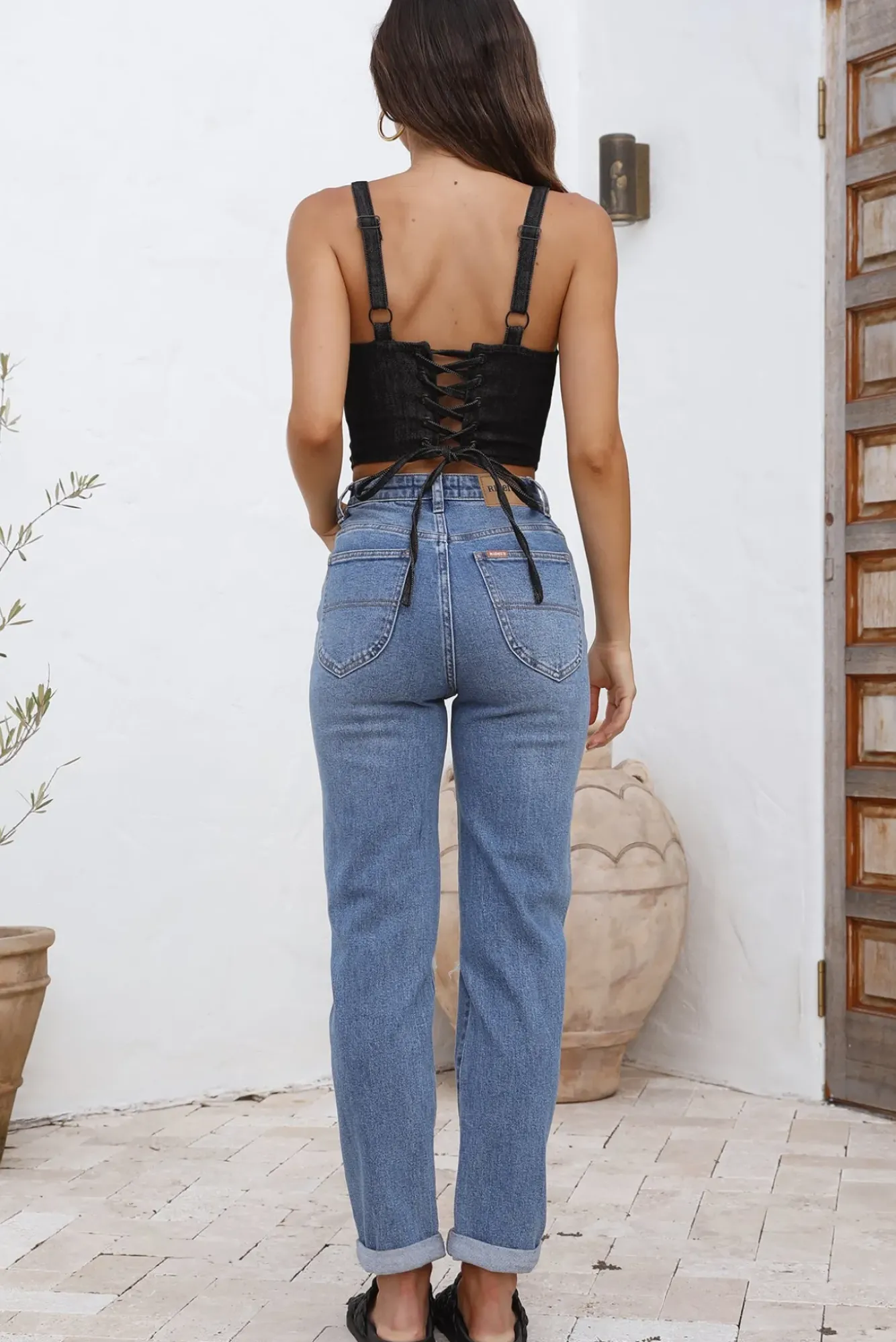 Cropped>Lee Monique Corset Top Black Denim
