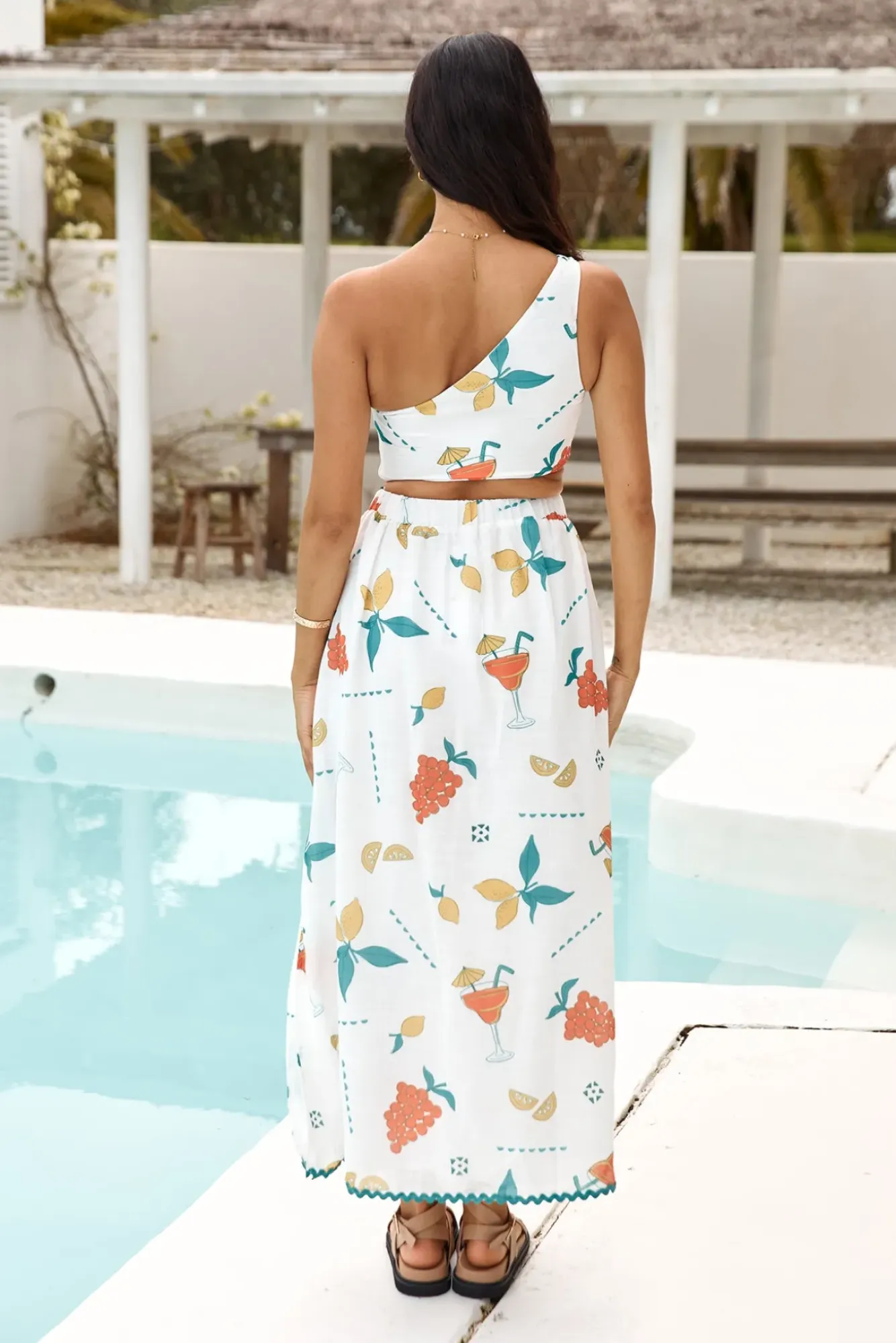 Cropped|Skirt And Top Sets>Hello Molly Lemon Wedge One Shoulder Crop Top Green