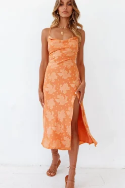 Vacation Dresses|Spring Break Dresses>Hello Molly Leora Midi Dress Orange