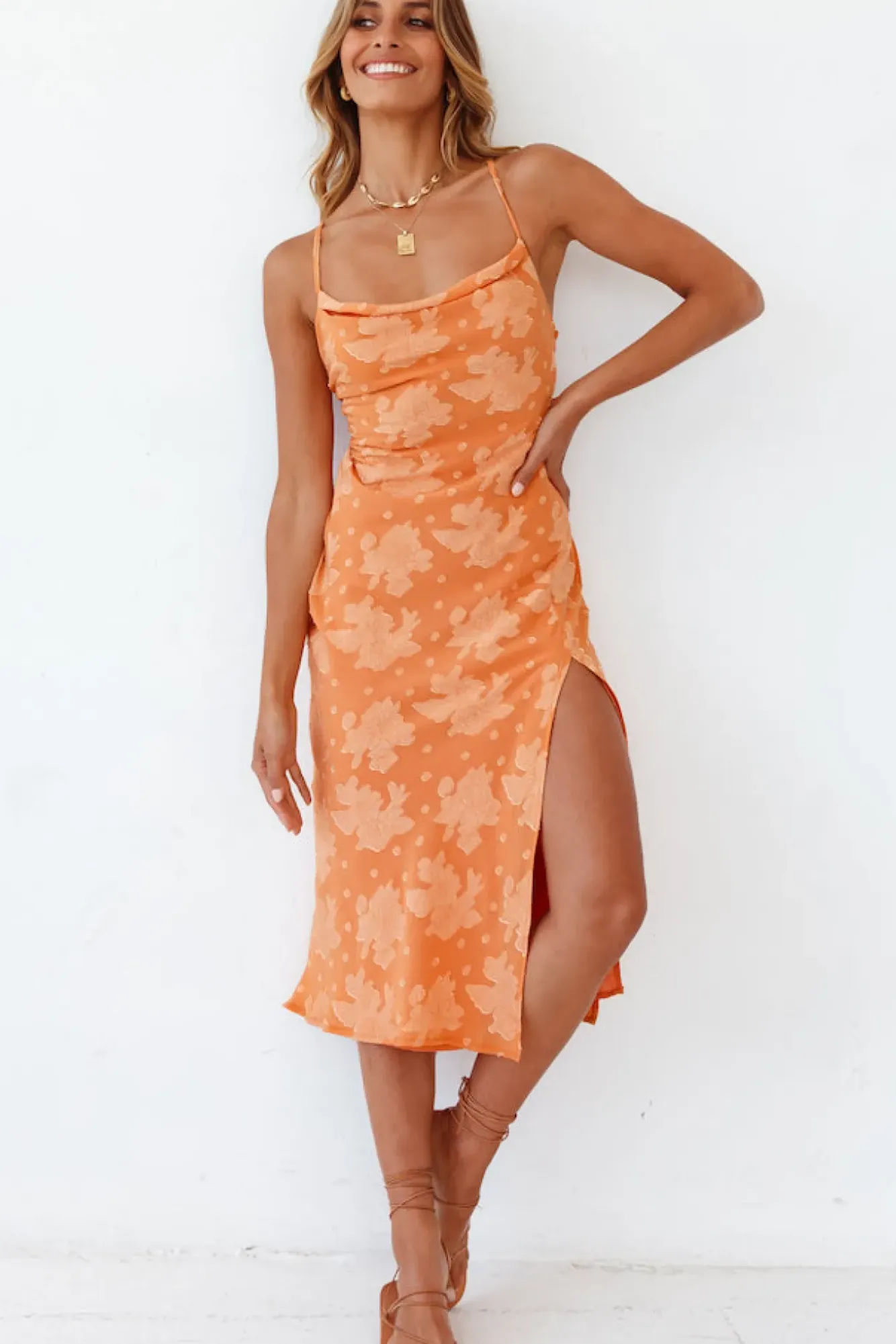 Vacation Dresses|Spring Break Dresses>Hello Molly Leora Midi Dress Orange
