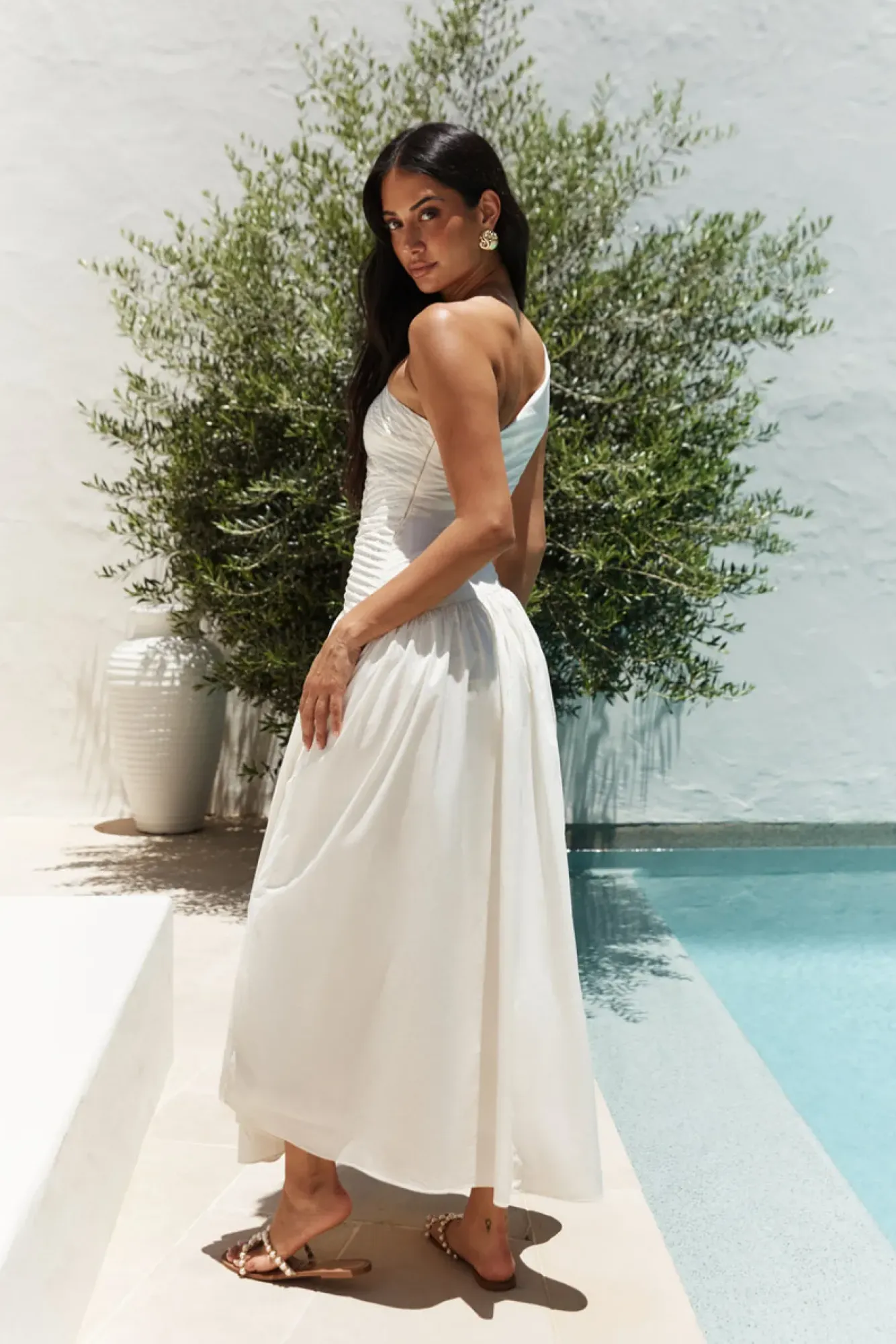 Cocktail Dresses|Vacation Dresses>Hello Molly Lexi Loves Shoulder Maxi Dress Beige