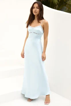Wedding Guest Dresses|Cocktail Dresses>Hello Molly Like A Feather Satin Maxi Dress Blue