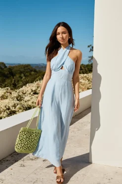 Wedding Guest Dresses|Cocktail Dresses>Hello Molly Like The Wind Halter Maxi Dress Blue