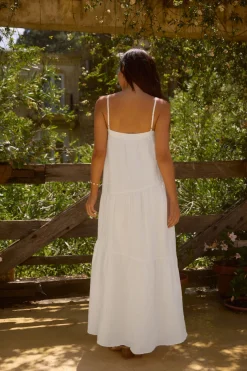 Brunch Dresses|Summer Dresses>Fortunate One Liliana 100% Linen Maxi Dress White
