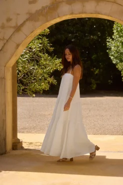 Brunch Dresses|Summer Dresses>Fortunate One Liliana 100% Linen Maxi Dress White