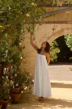 Brunch Dresses|Summer Dresses>Fortunate One Liliana 100% Linen Maxi Dress White