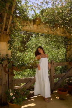 Brunch Dresses|Summer Dresses>Fortunate One Liliana 100% Linen Maxi Dress White