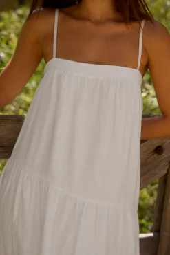 Brunch Dresses|Summer Dresses>Fortunate One Liliana 100% Linen Maxi Dress White