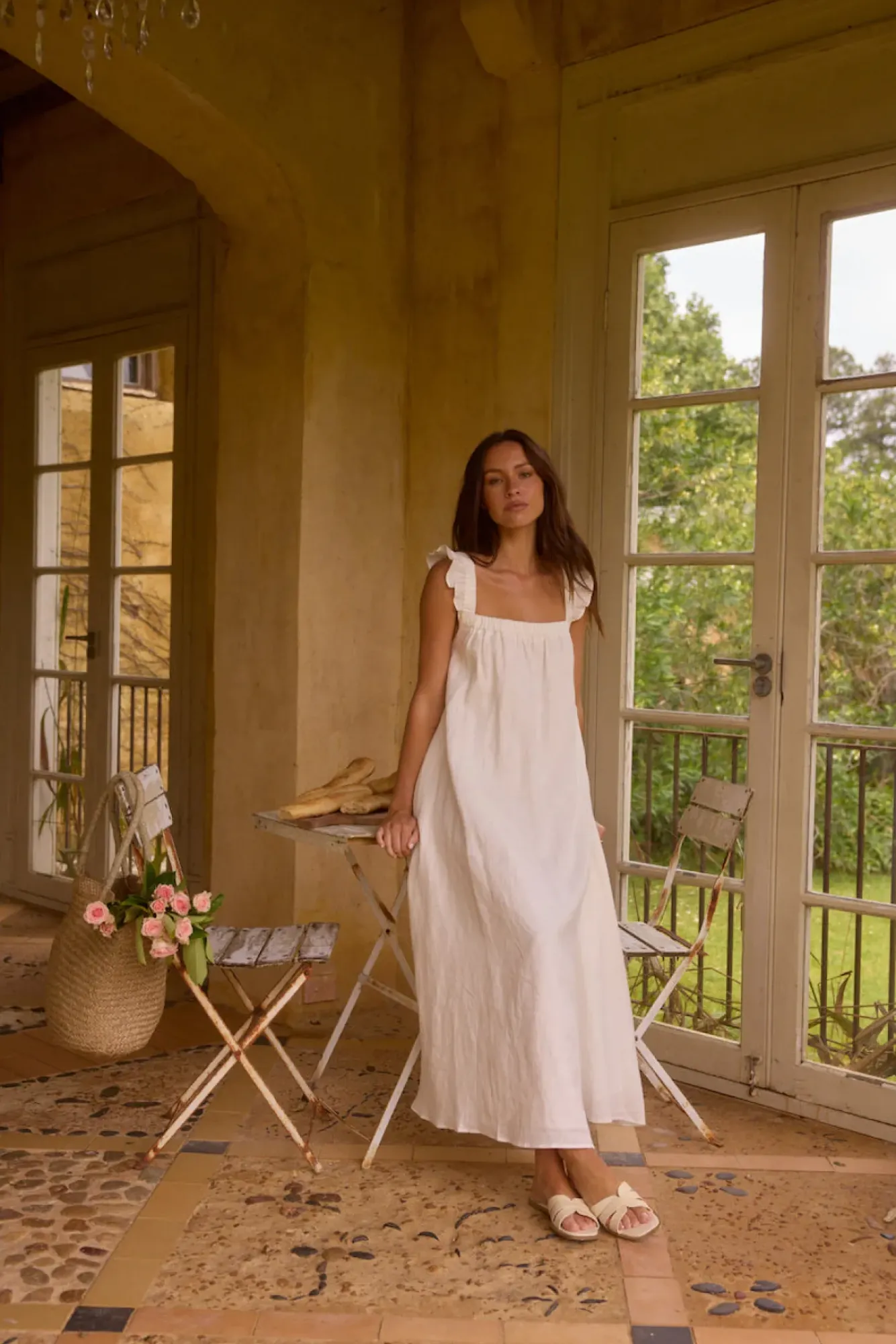 Vacation Dresses|Brunch Dresses>Fortunate One Lily 100% Linen Maxi Dress White