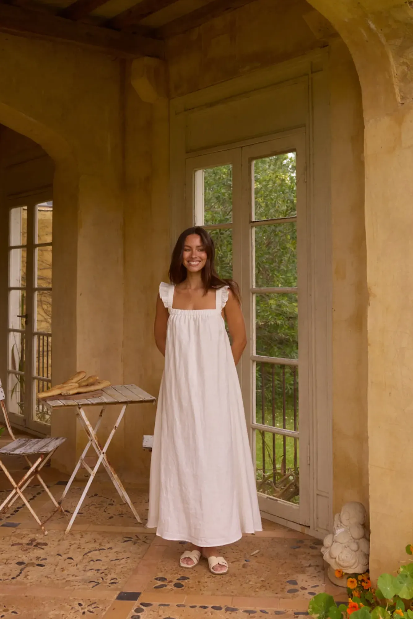 Vacation Dresses|Brunch Dresses>Fortunate One Lily 100% Linen Maxi Dress White