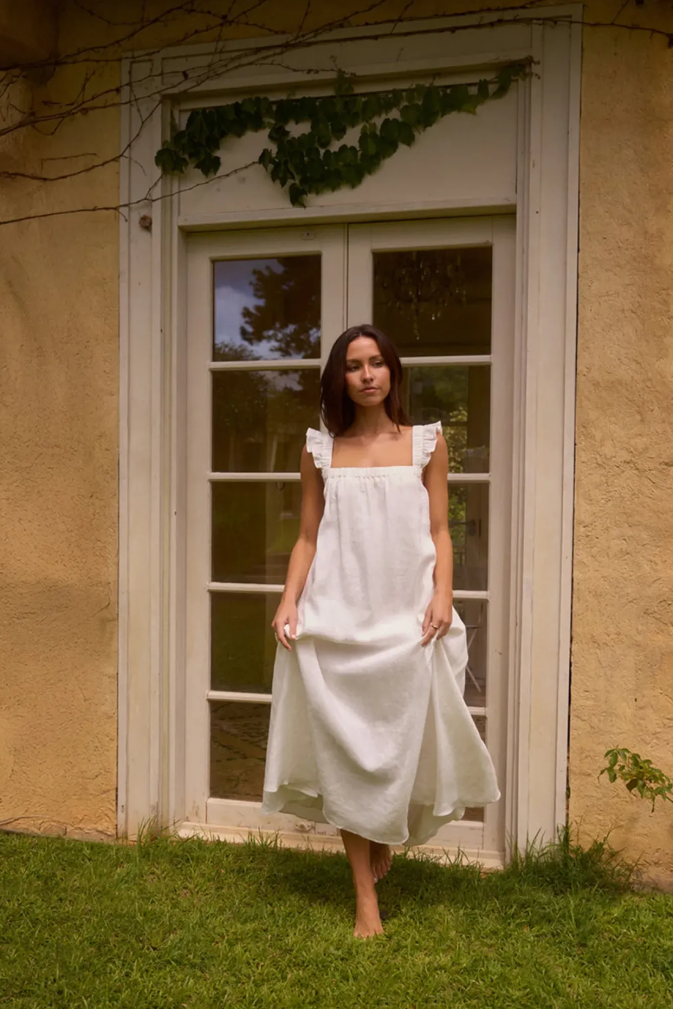 Vacation Dresses|Brunch Dresses>Fortunate One Lily 100% Linen Maxi Dress White