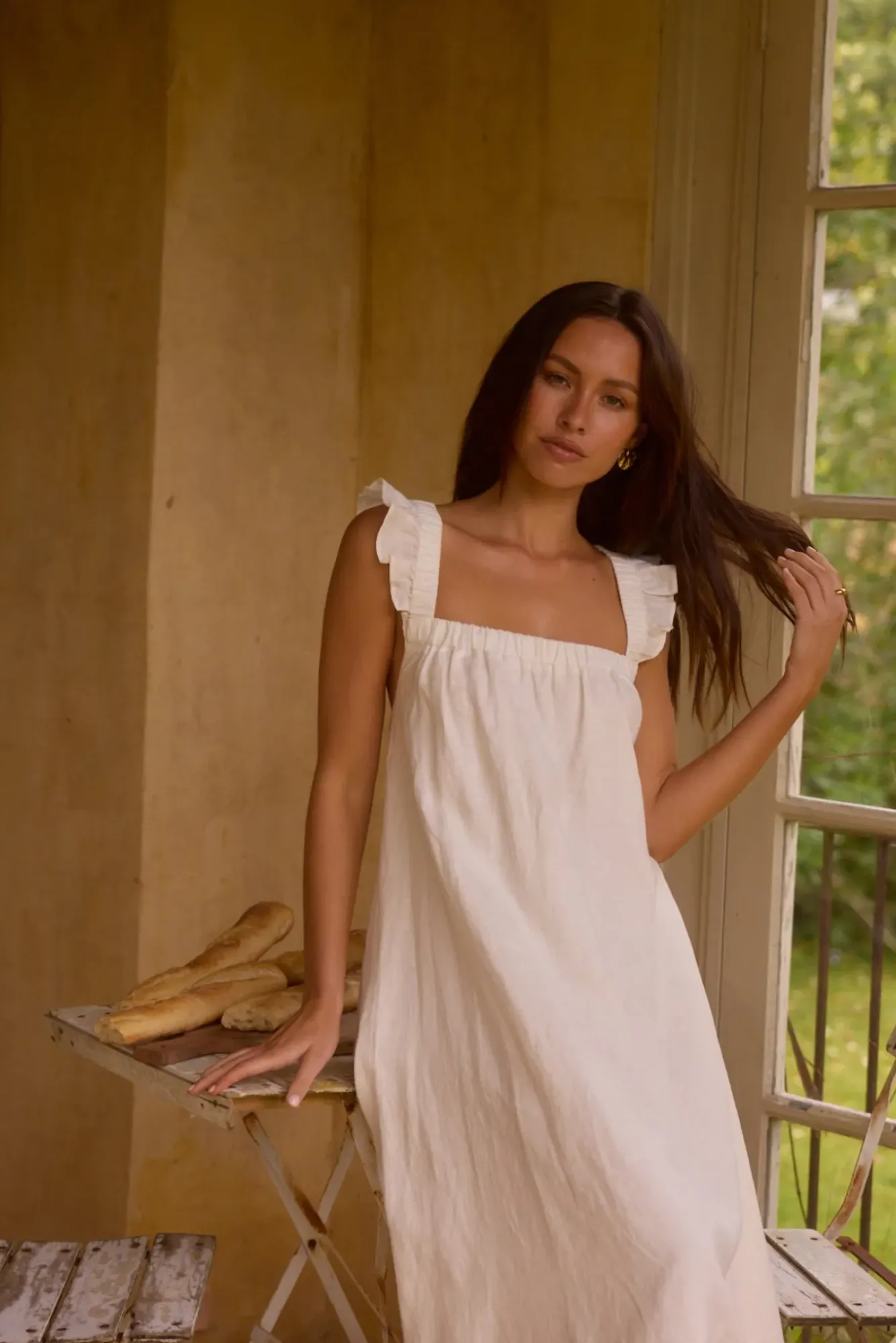Vacation Dresses|Brunch Dresses>Fortunate One Lily 100% Linen Maxi Dress White
