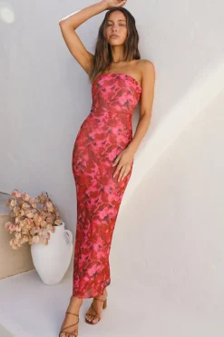 Vacation Dresses|Date Night Dresses>Hello Molly Lily Petals Mesh Maxi Dress Pink