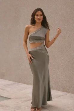 Wedding Guest Dresses|Formal Dresses>Hello Molly Limitless Love Satin Maxi Dress Khaki