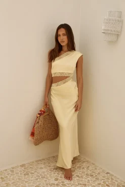 Formal Dresses|Cocktail Dresses>Hello Molly Limitless Love Satin Maxi Dress Yellow