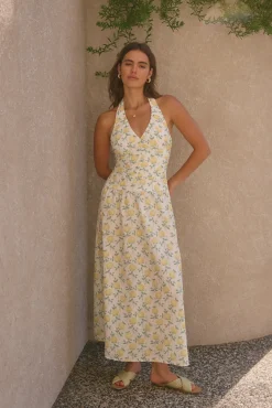 Vacation Dresses|Brunch Dresses>Fortunate One Limoncello Halter Maxi Dress Yellow