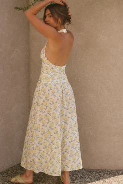 Vacation Dresses|Brunch Dresses>Fortunate One Limoncello Halter Maxi Dress Yellow
