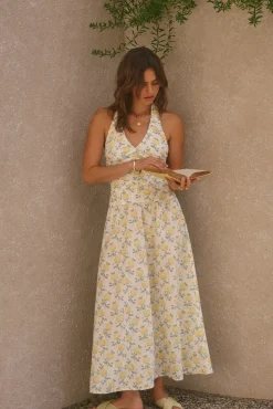 Vacation Dresses|Brunch Dresses>Fortunate One Limoncello Halter Maxi Dress Yellow
