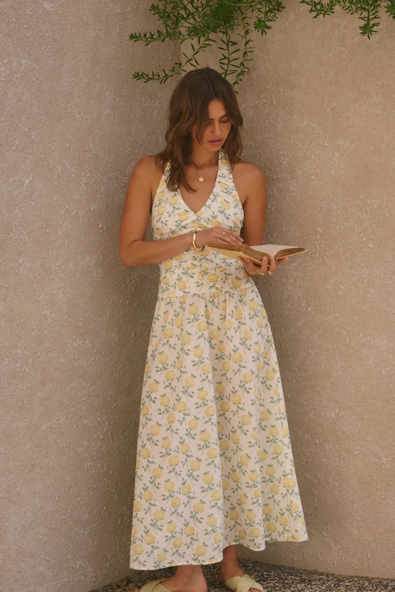 Vacation Dresses|Brunch Dresses>Fortunate One Limoncello Halter Maxi Dress Yellow