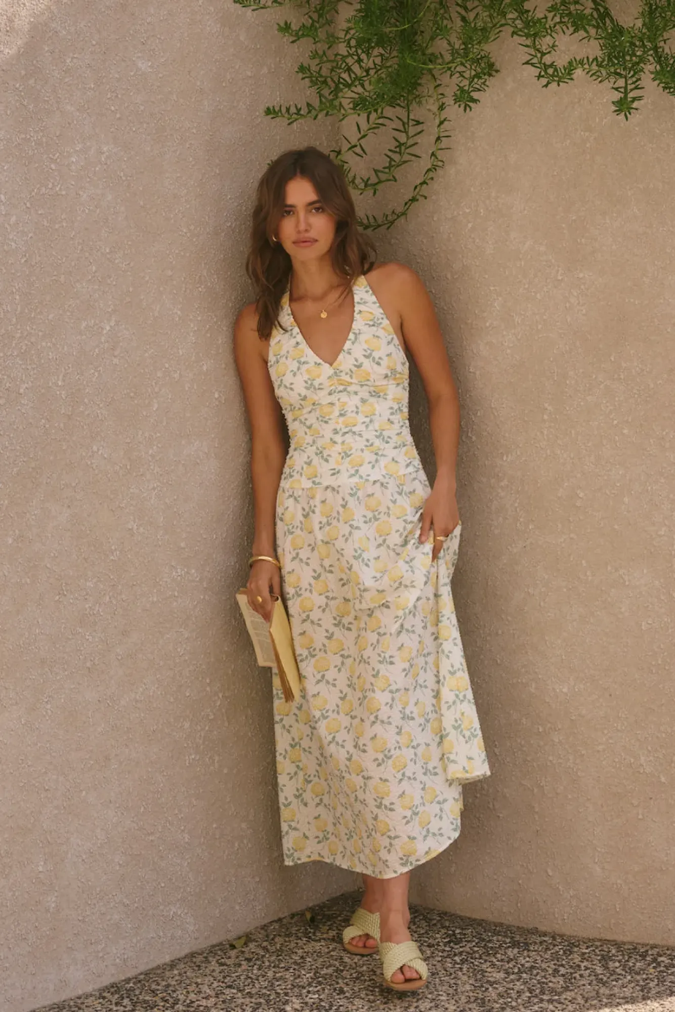 Vacation Dresses|Brunch Dresses>Fortunate One Limoncello Halter Maxi Dress Yellow