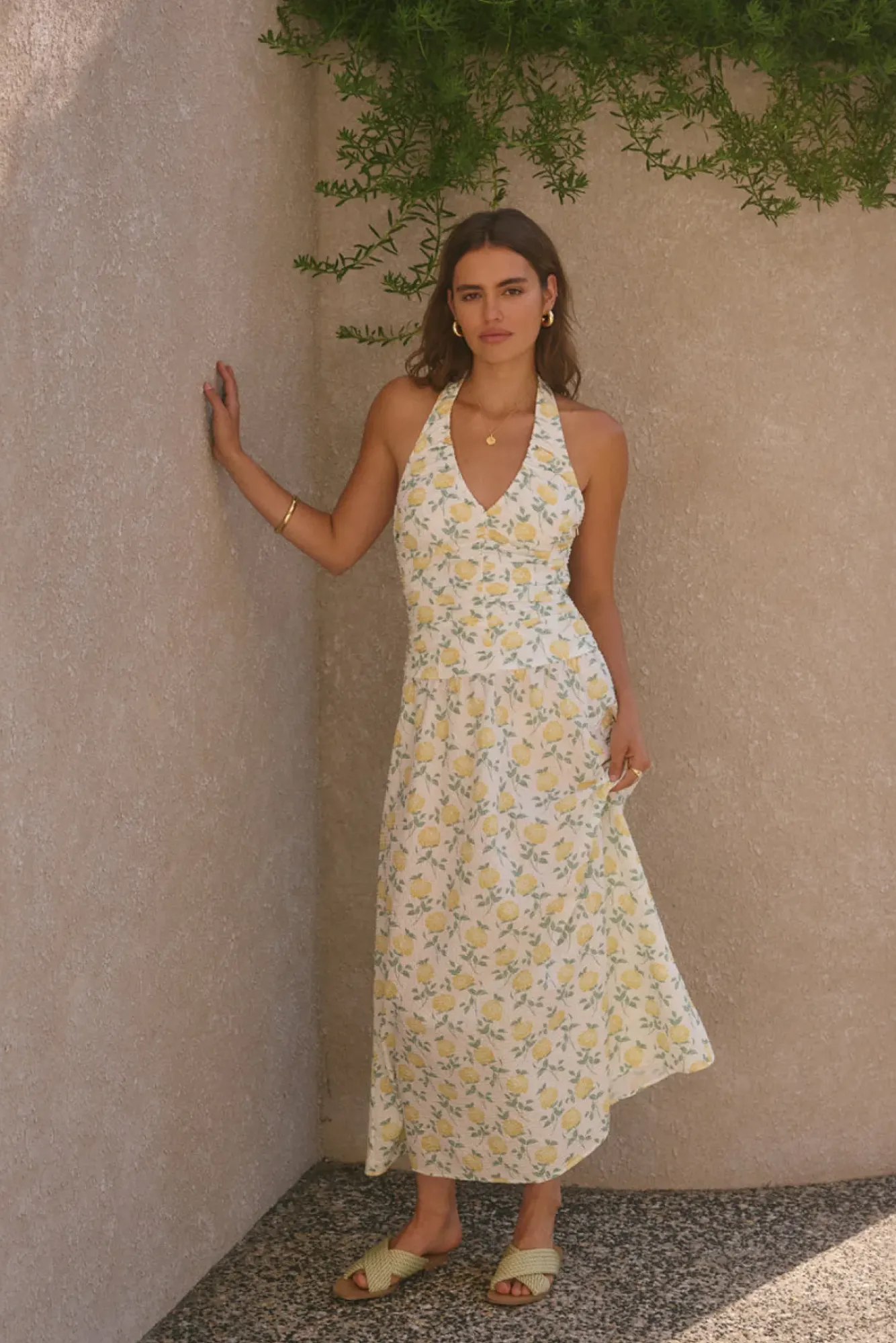 Vacation Dresses|Brunch Dresses>Fortunate One Limoncello Halter Maxi Dress Yellow