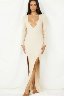 Date Night Dresses|Long Sleeve Dresses>Lioness Opulence Maxi Dress Beige