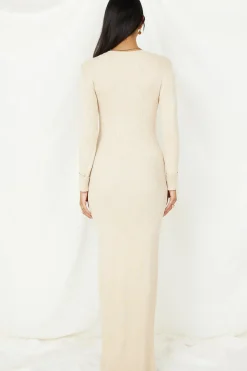 Date Night Dresses|Long Sleeve Dresses>Lioness Opulence Maxi Dress Beige