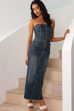 Date Night Dresses|Brunch Dresses>Lioness Vista Denim Dress Denim Blue